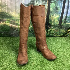 Born Brown Leather Tall Riding Boots Zip Up 6